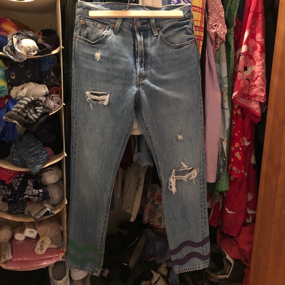 Custom painted barely work Levis 501 jeans!